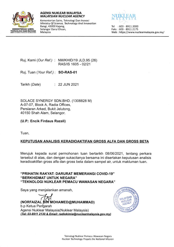 SOLACE RADIOACTIVITY ANALYSIS REPORT